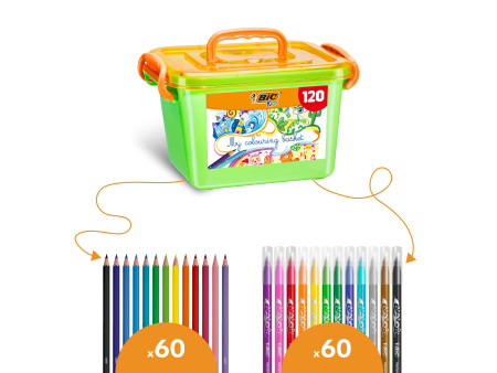 BIC KIDS Kit de dessin dans une caisse, 120 pièces