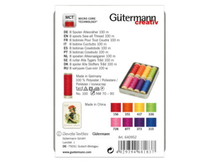 Gütermann Set de fils à coudre 'Couleurs vives', 8 bobines