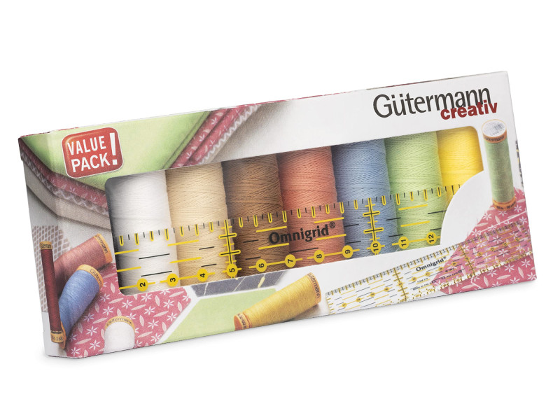 Gütermann Set de fils de couture, 8 bobines + règle