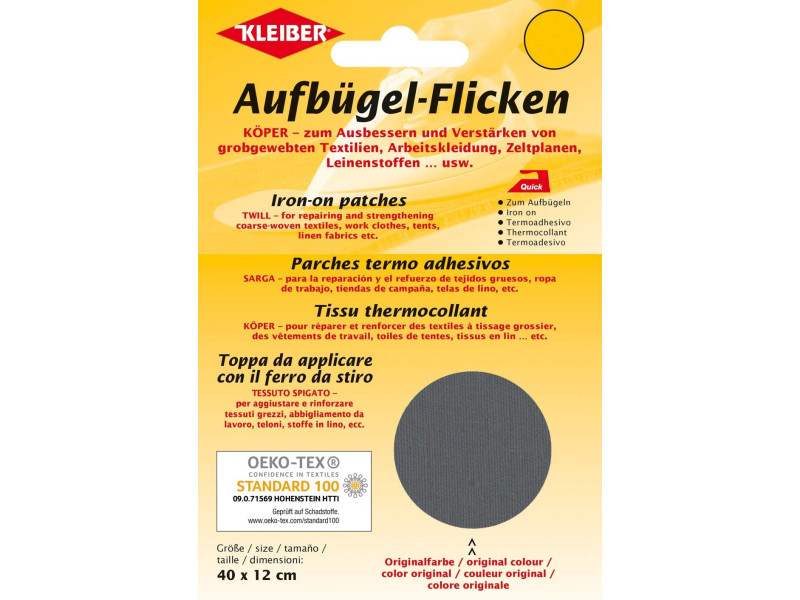 KLEIBER Patch thermocollant Köper, 400 x 120 mm, gris foncé