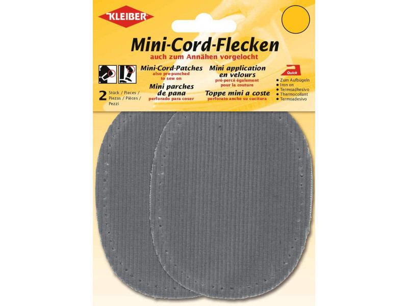 KLEIBER Mini patch thermocollant, fin velours côtelé, gris