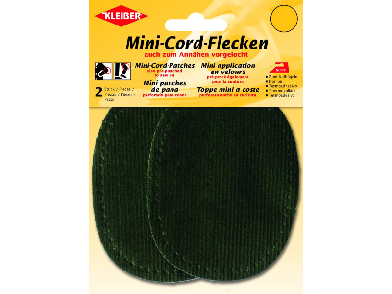 KLEIBER Mini patch thermocollant, fin velours côtelé, vert