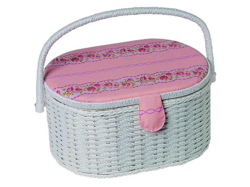 Kleiber Boîte à couture 'Roses', ovale, blanc/rose