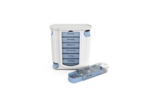 HARO Pilulier semainier, pour 7 jours, 4 cases, bleu / blanc