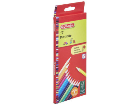 herlitz Crayons de couleur triangulaires, étui carton de 12