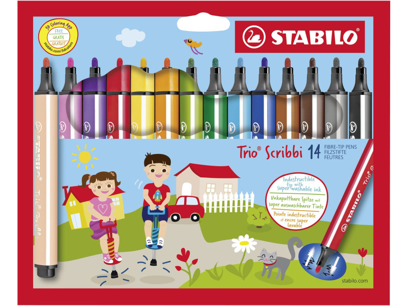 STABILO Feutre Trio Scribbi, étui en carton de 14