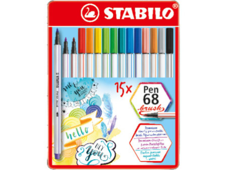 STABILO Feutre pinceau Pen 68 brush, étui en métal de 15