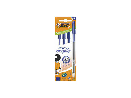 BIC Stylo à bille Cristal Original, boîte carton de 4, bleu