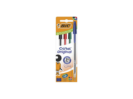 BIC Stylo à bille Cristal Original, boîte carton de 4, bleu