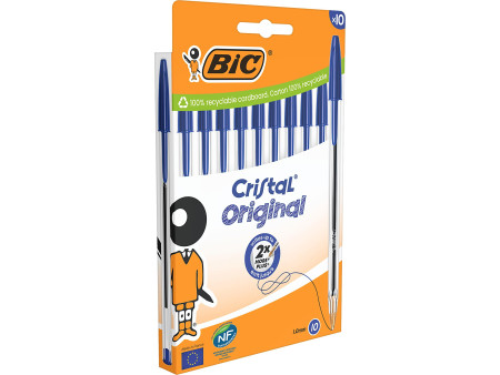 BIC Stylo à bille Cristal Original, boîte carton de 10, bleu