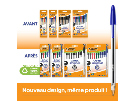 BIC Stylo à bille Cristal Original, boîte carton de 10, noir