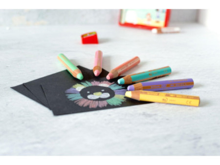STABILO Crayon multi-talents woody 3 en 1, étui de 18 Pastel