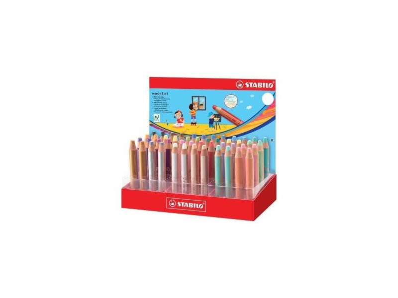 STABILO Crayons multi-talents woody 3 en 1, présentoir de 48