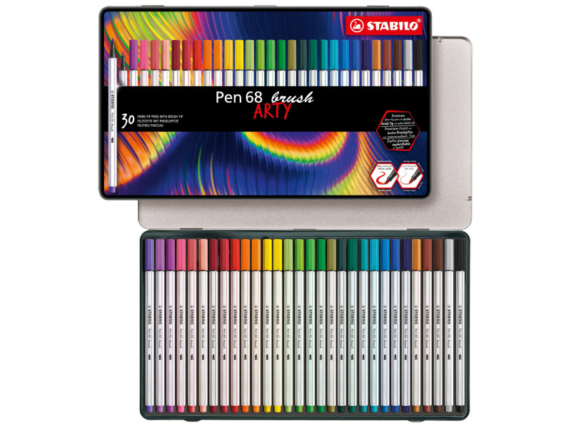 STABILO Feutre pinceau Pen 68 brush ARTY, étui métal de 30