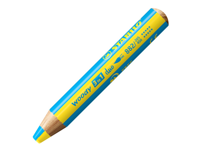 STABILO Crayon multi-talents woody 3en1 duo, jaune/bleu cyan