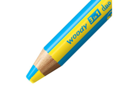 STABILO Crayon multi-talents woody 3en1 duo, jaune/bleu cyan