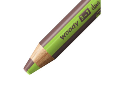 STABILO Crayon multi-talents woody 3en1 duo, vert clair/brun
