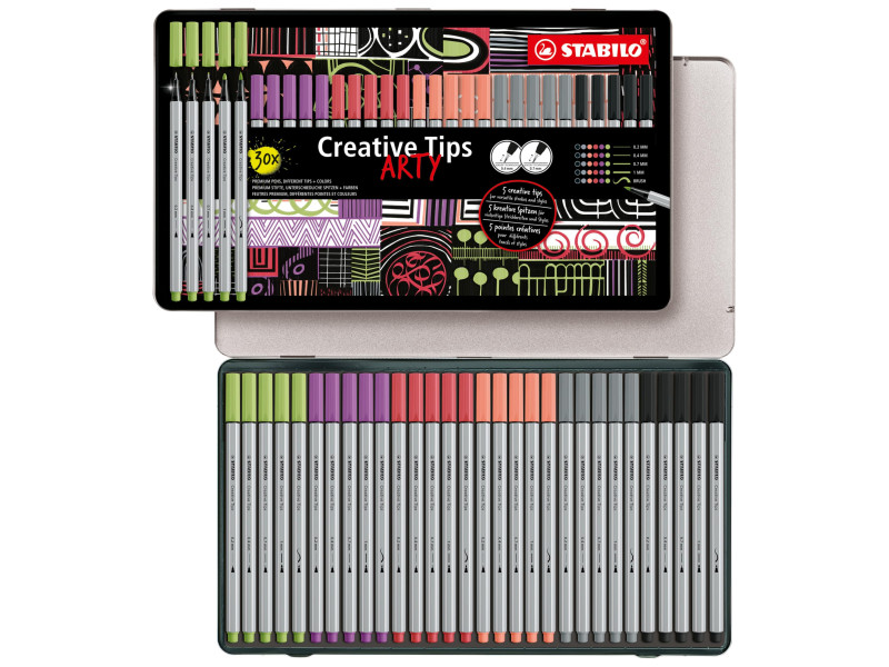 STABILO Kit Creative Tips ARTY PASTELL, étui métal de 30