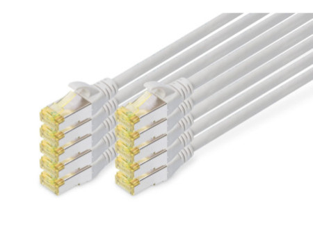 DIGITUS Câble de brassage Cat.6A, S/FTP, 0,25m, par 10, gris