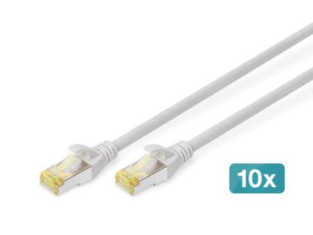 DIGITUS Câble de brassage Cat.6A, S/FTP, 0,25m, par 10, gris