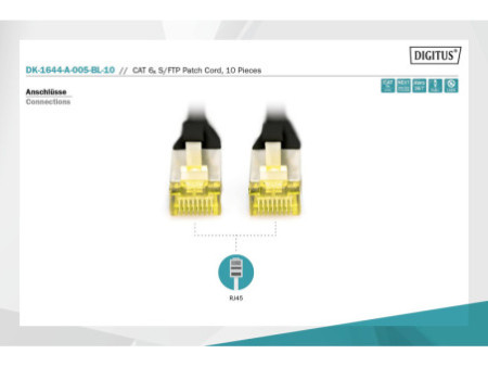 DIGITUS Câble de brassage Cat.6A, S/FTP, 0,5 m, par 10, noir