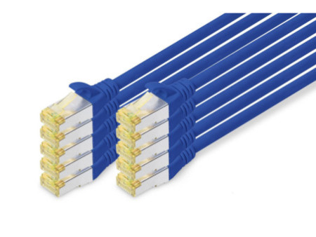 DIGITUS Câble de brassage Cat.6A, S/FTP, 1,0 m, par 10, bleu