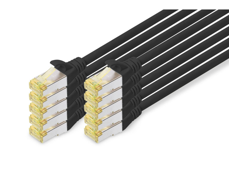 DIGITUS Câble de brassage Cat.6A, S/FTP, 1,0 m, par 10, noir