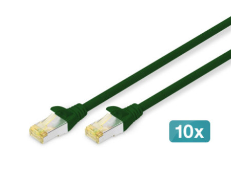 DIGITUS Câble de brassage Cat.6A, S/FTP, 1,0 m, par 10, vert
