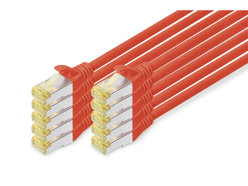 DIGITUS Câble de brassage Cat.6A, S/FTP, 1,0m, par 10, rouge
