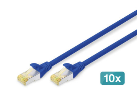DIGITUS Câble de brassage Cat.6A, S/FTP, 2,0 m, par 10, bleu