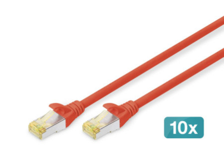 DIGITUS Câble de brassage Cat.6A, S/FTP, 2,0m, par 10, rouge