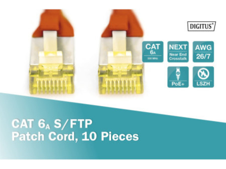 DIGITUS Câble de brassage Cat.6A, S/FTP, 2,0m, par 10, rouge