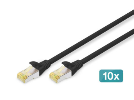 DIGITUS Câble de brassage Cat.6A, S/FTP, 3,0 m, par 10, noir
