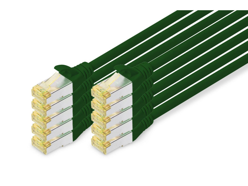 DIGITUS Câble de brassage Cat.6A, S/FTP, 3,0 m, par 10, vert