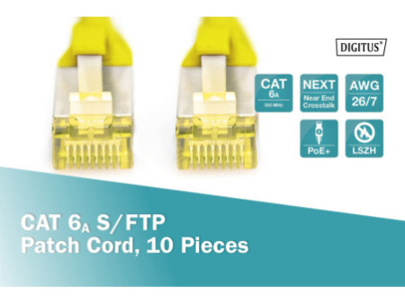 DIGITUS Câble de brassage Cat.6A, S/FTP, 3,0m, par 10, jaune