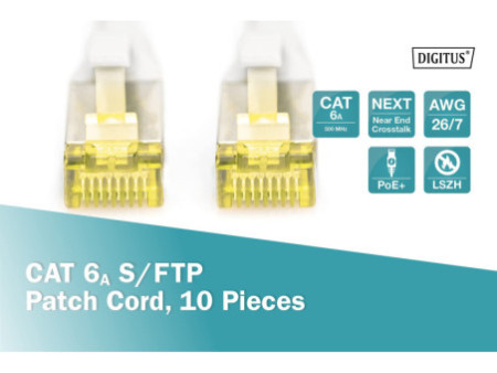 DIGITUS Câble de brassage Cat.6A, S/FTP, 5,0 m, par 10, gris