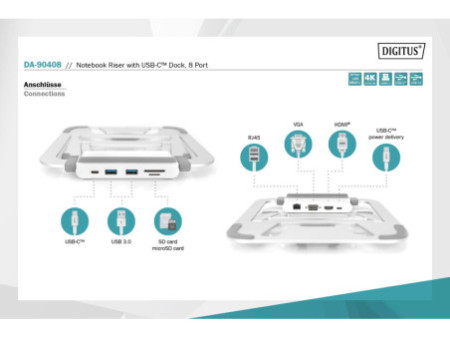 DIGITUS Support pour ordinateur portable avec station