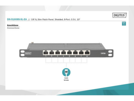 DIGITUS Panneau de brassage 10' Slim Cat.6A, 0,5 U, blindé