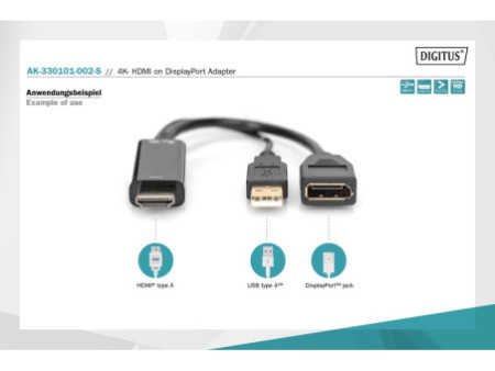 DIGITUS Adaptateur HDMI 4K vers DisplayPort, 0,2 m, noir