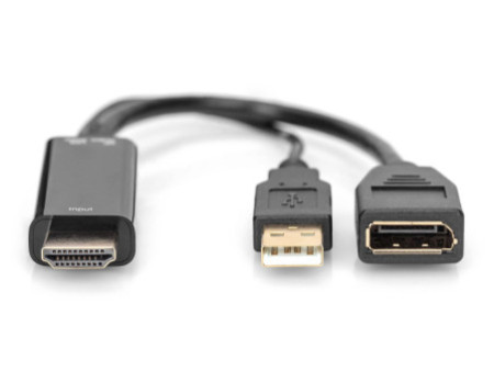 DIGITUS Adaptateur HDMI 4K vers DisplayPort, 0,2 m, noir