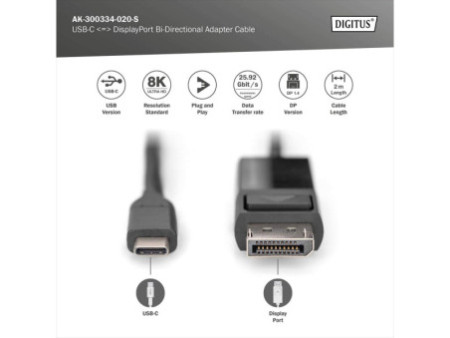 DIGITUS Câble adaptateur bidirectionnel USB Typ C vers DP