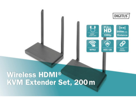 DIGITUS Kit d'extension sans fil KVM HDMI, 200 m