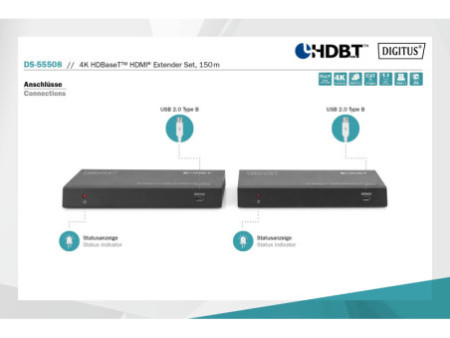 DIGITUS Kit d'extension HDMI 4K HDBaseT 150 m, noir
