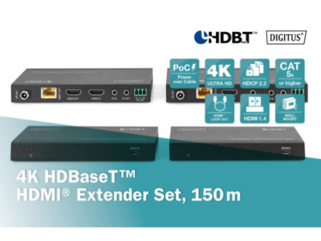 DIGITUS Kit d'extension HDMI 4K HDBaseT 150 m, noir