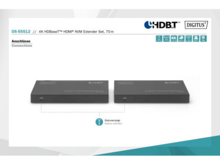 DIGITUS Kit d'extension KVM HDMI 4K HDBaseT, 70 m, noir