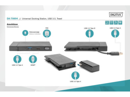 DIGITUS Station d'accueil universelle USB 3.0, 7 ports