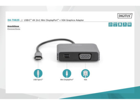 DIGITUS Adaptateur graphique USB-C 4K 2en1 Mini DisplayPort