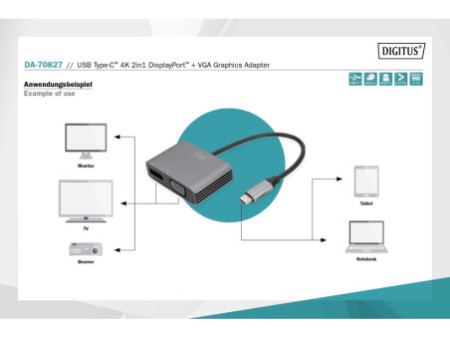 DIGITUS Adaptateur graphique USB-C 4K 2en1 DisplayPort + VGA
