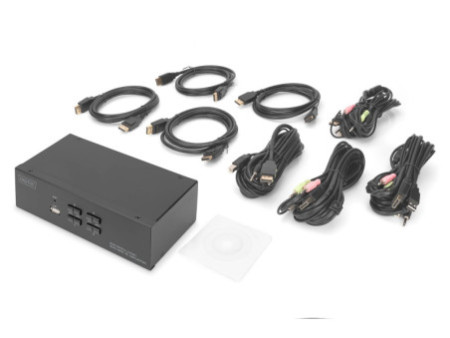 DIGITUS Commutateur KVM, 4 ports, double affichage, 4K