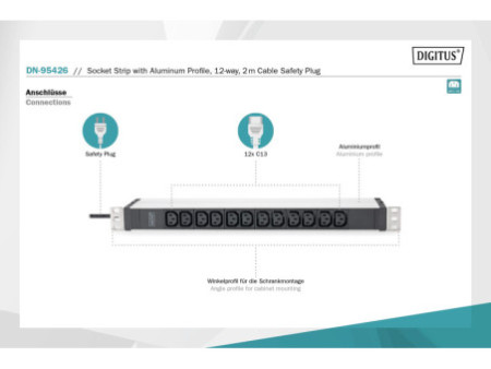 DIGITUS Multiprise 19', 12 prises, 1 U